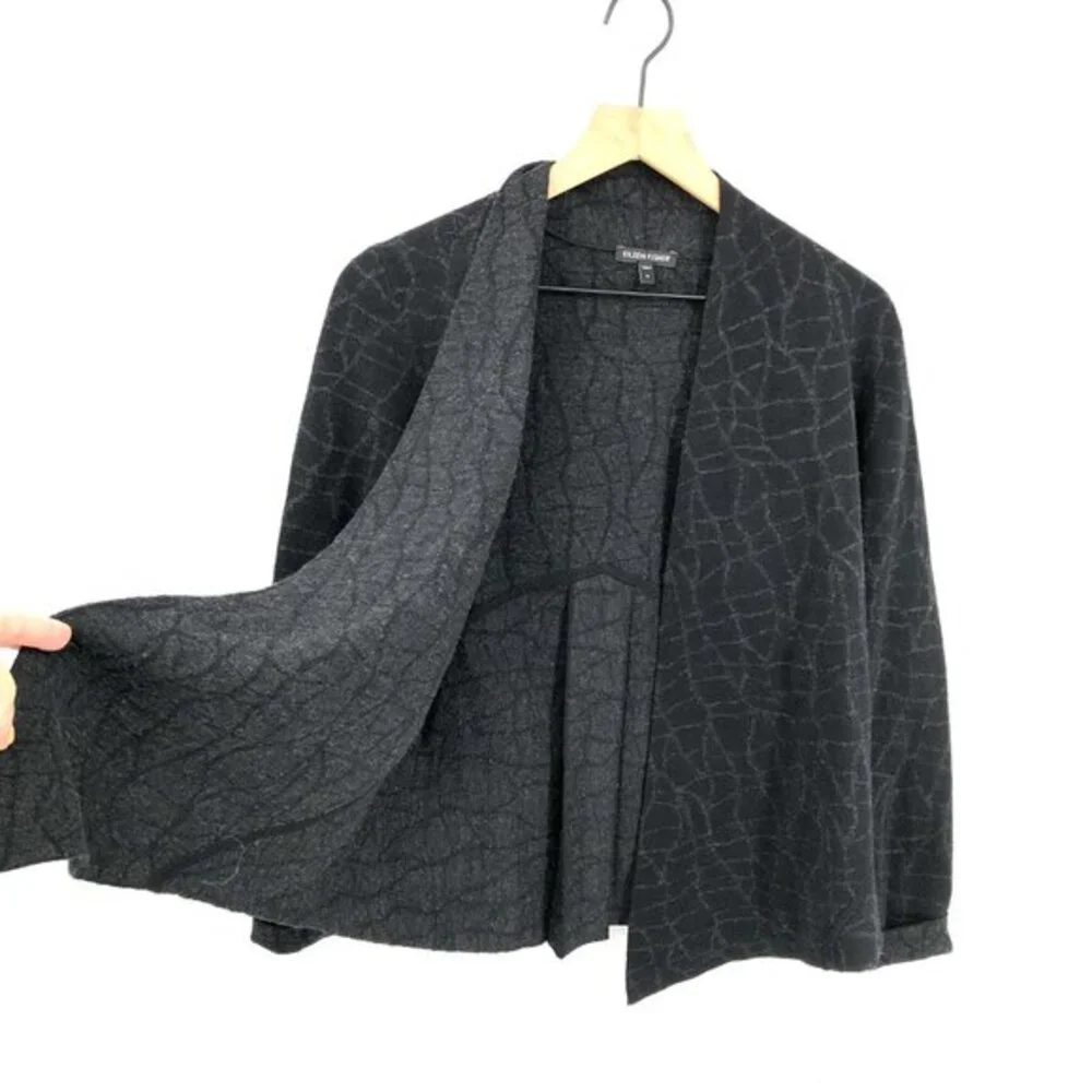 Eileen Fisher wool blend lagenlook career‎ lady jacket cardigan sweater black S